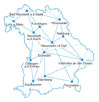 Karte mit den Standorten der BayernLabs